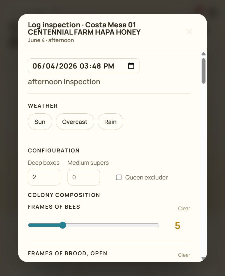 PollenPal inspection form on a phone